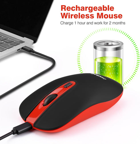 Leadsail Rechargeable Wireless Slim Cordless Mouse, 2.4G Portable Less Noise Optical Mouse with 5 Adjustable DPI Levels