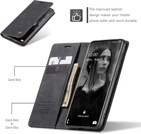 Kowauri Galaxy S20 FE 5G Leather Wallet Case - Classic Design with Magnetic Closure Flip Fold and Card Slot (Black)