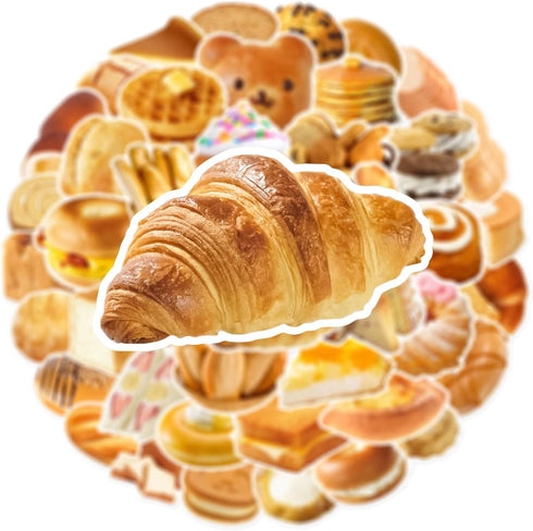 Hozeuiy 50pcs Album Cute Bread Stickers, Delious Food Decals Waterproof Decorative Decals for Scrapbook DIY Crafts