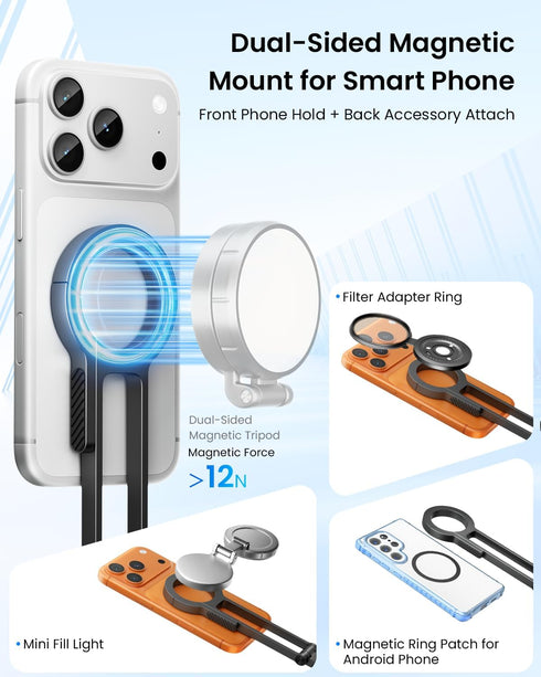 Maectech Magnetic Phone Tripod Magnetic Smartphone Stand Phone Mount Tripod for iPhone for Magsafe Selfie Stick