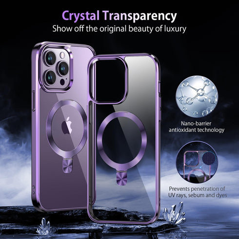 Magnetic iPhone 14 Pro Case with Invisible Stand, Compatible with MagSafe, Slim Clear Design with Electroplated Bumper,