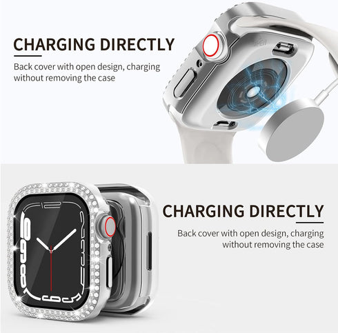 2 in 1 Waterproof Bling Case for Apple Watch 44mm, Glitter Diamond Rhinestone Bumper Face Cover for SE Series 6/5/4