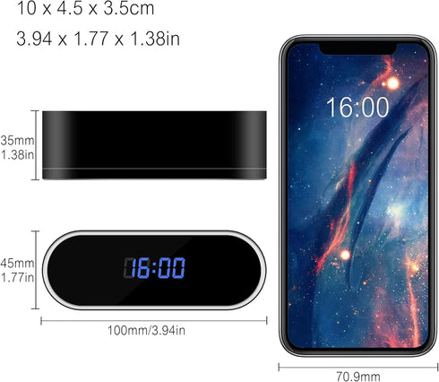 HD 1080P WiFi Alarm Clock Camera with Night Vision, Motion Detection, Loop Recording, Wireless Security Nanny Cam for