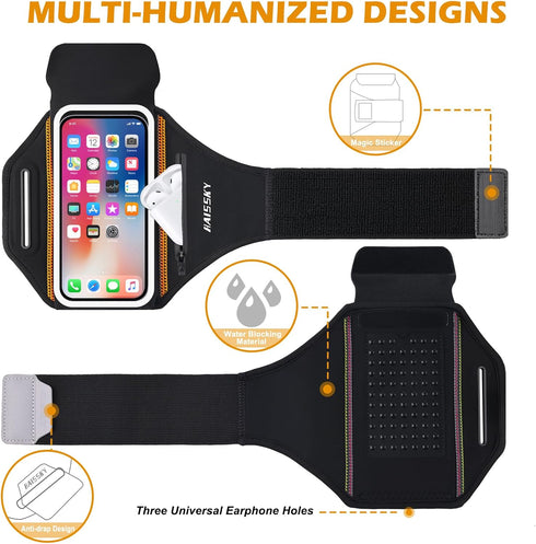 Phone Armband for Running, 3D Design Cell Phone Armband with Zipper Pocket for Earbuds, Water Resistant Sport Arm Band