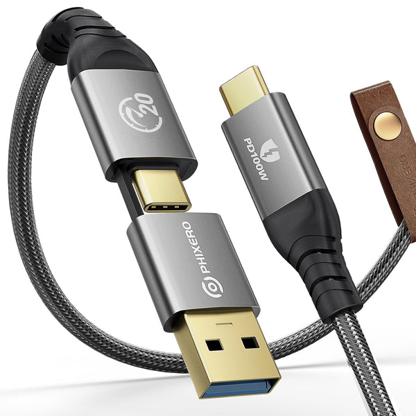 PHIXERO USB C to USB C Cable - 100W/20Gbps/3.3Ft, 4K@60Hz Video Output, USB-A/C to USB-C for MacBook Pro/Air