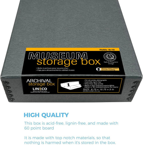 Lineco 8x10 Gray Drop Front Archival Storage Box, Acid-Free, Lignin-Free for Preserving Photos and Documents