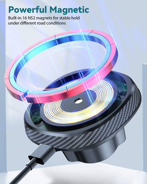 Wireless Magnetic Car Mount Charger for Magsafe, Cup Holder Charger with Heat Dissipation System, Fast Charging Phone
