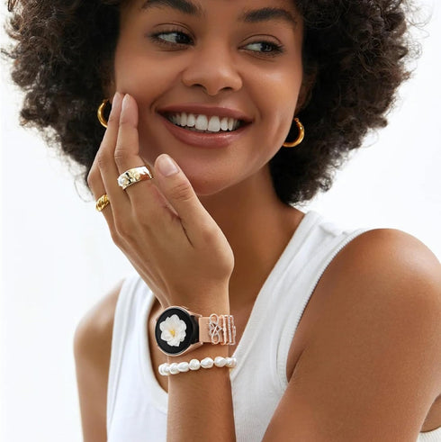 DaQin Flower Engraved Band for Samsung Galaxy Watch 7/FE 6 5 4 40mm 44mm, Active 2, 20mm Soft Silicone Strap