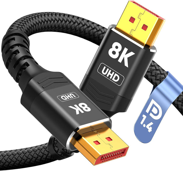 Capshi 8K 4K DisplayPort Cable 1.4, 3.3FT DP Cord for Gaming Monitor, VESA Certified, High Speed Braided (Black)