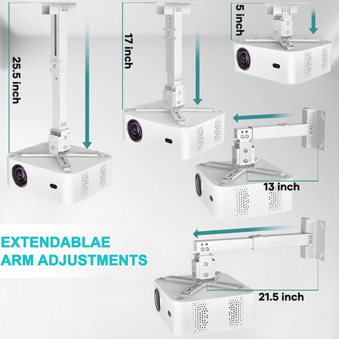 HISUNSING 3-in-1 44lb, Projector Ceiling Mount with Extension Pole, Wall Projector Mount Height Adjustable, Bracket