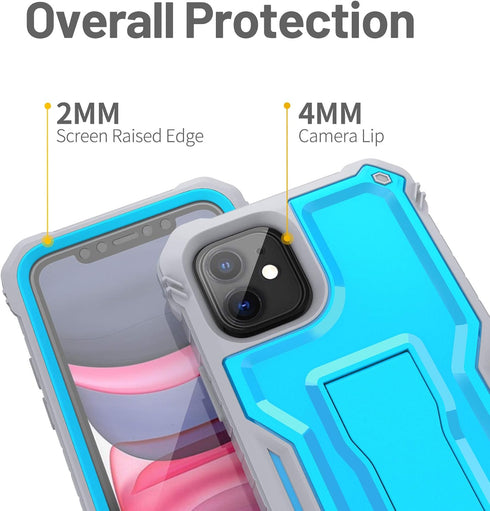 FITO iPhone 11 Case - Dual Layer Shockproof Heavy Duty with Screen Protector, Built-in Kickstand for iPhone 11/XR (Blue)