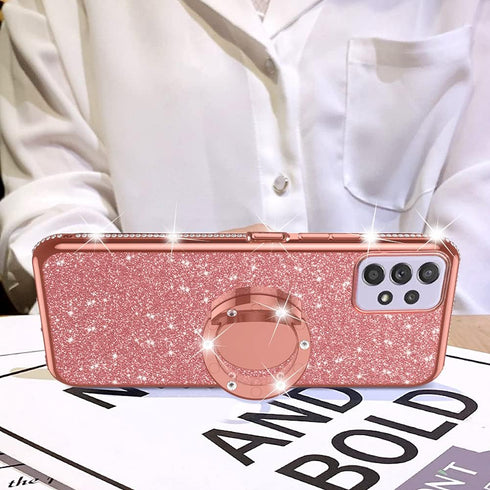 Samsung Galaxy A52 5G Case by nancheng, Cute Slim TPU Silicone with Kickstand, Bling Diamond Ring & Strap (Rose Gold)