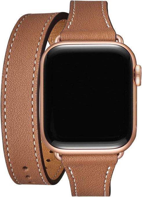 Bestig Bands Compatible with Apple Watch Band, 49mm 46mm 45mm 44mm 42mm, Genuine Leather Double Tour Slim Strap