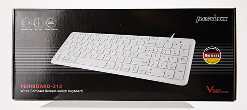 Perixx PERIBOARD-213W, Silent USB Scissor Keyboard with Cable, Compact Design with Numeric Keypad, White - Spanish Qwert