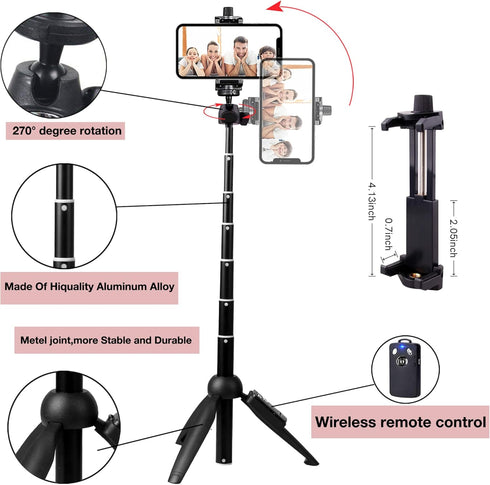 bluehorn Selfie stick Portable 40 Inch Aluminum Alloy Selfie Stick Phone Tripod new model with Wireless Remote Shutter Compatible with All Cell Phones for Selfie/Video Recording/Photo/Live Stream/Vlog