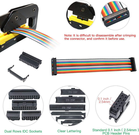 Keadic 49 Pieces FC-10 16 20 26 Pin Female Header IDC Cable Connector 2.54mm Pitch with IDC Crimp Tool