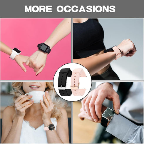 2 Pcs Quick-Release Silicone Watch Bands, Waterproof Soft Straps with Stainless Steel Buckle for Smart Watch