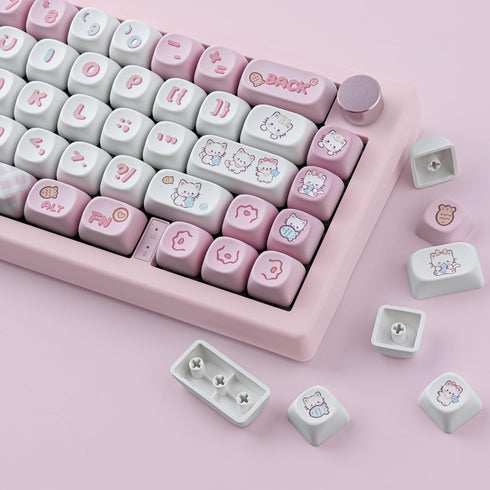 PBT Cute Kitty-cat Keycaps Set - 140 Keys Dye-Sublimation MOA Profile for Cherry Gateron MX Switches