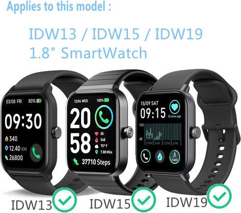 Screen Protector For IDW13 / IDW15 / IDW19 Smart Watch 1.8" (6 PACK) Full Coverage Clear TPU Film Compatible for Woneligo/Fitpolo/MILOUZ SmartWatch
