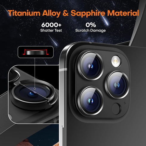 2 Pack Black Titanium Camera Lens Protector for iPhone 15 Pro Max/Pro & 14 Pro Max/Pro, Aluminum Alloy Sapphire Glass.