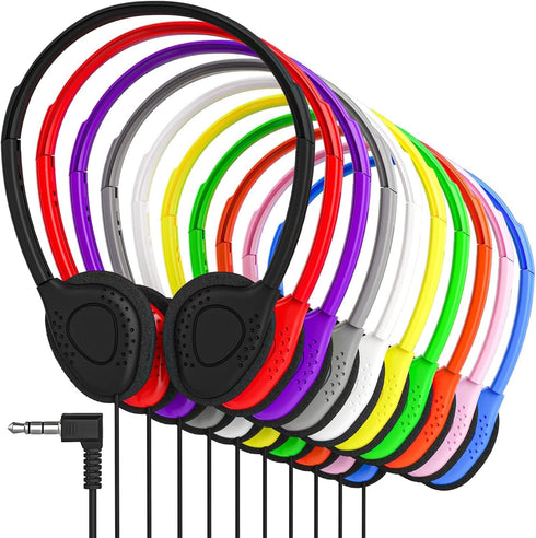 Maeline Bulk On-Ear Headphones with 3.5 mm Headphone Plug, 10 Pack Wholesale Bundle, Multi Color