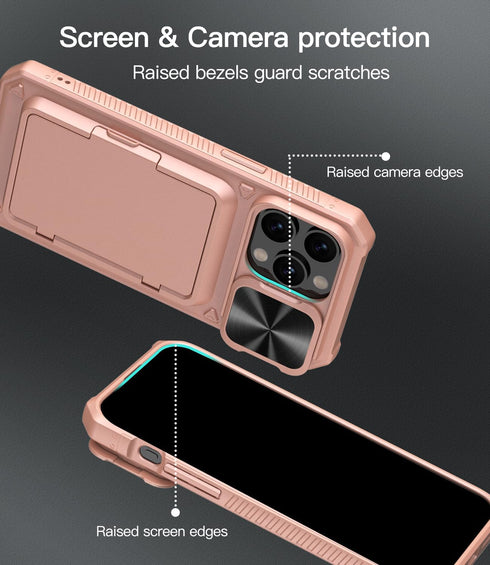 iPhone 15 Pro Max Case with Wallet, Built-In Slide Camera Cover & Credit Card Holder, Military Grade Drop Protection