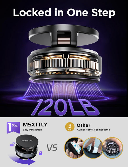 MSXTTLY Mount360 2026 17 16 15 14 13 12, Car Phone Holder Magnetic Phone Adjustable Suction Magnets for MagSafe