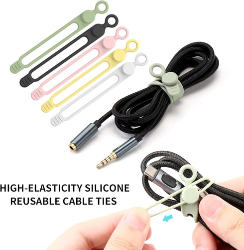 35pcs Silicone Cable Ties,Reusable Cable Management Organizer, Wire Ties Travel Cord Ties Cord Organizer for Bundling Cable Cords in Home,Office,Kitchen,School(5 Colors) by UMUST