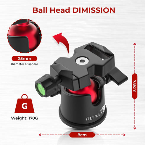 Reflex Camera 9" 360 1/4"-20 5Kg Metal Mini Tripod Desktop Tripod with Ball Head and Screw for DSLR Cameras