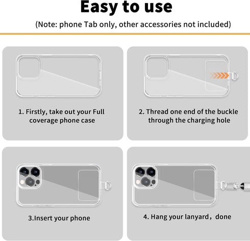 2pcs Transparent Phone Tether Tabs for Clear Phone Cases, Cell Phone Tether Replacement for iPhone Smartphone Case