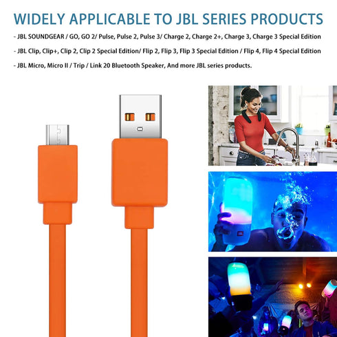 JAINTA USB Fast Power Charging Charger Cable Cord for JBL Wireless Bluetooth Speaker Earphone Headphone - 3.3FT & Orange