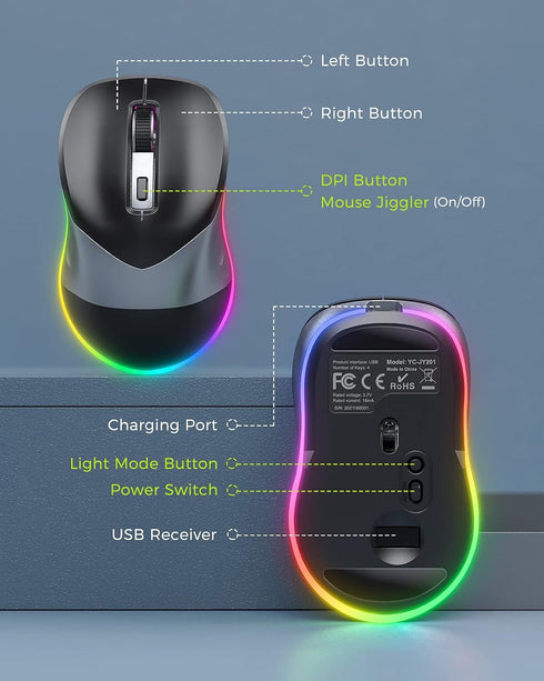 PEIOUS Wireless Mouse, Rechargeable Jiggler Mouse for Laptop - Undetectable Random Movement with On/Off Button -