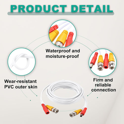 Cable,3m/10ft Cord,4 Set MECCANIXITY BNC Video Power All-in-One Security Camera Wire Cord DC Extension Wire for CCTV