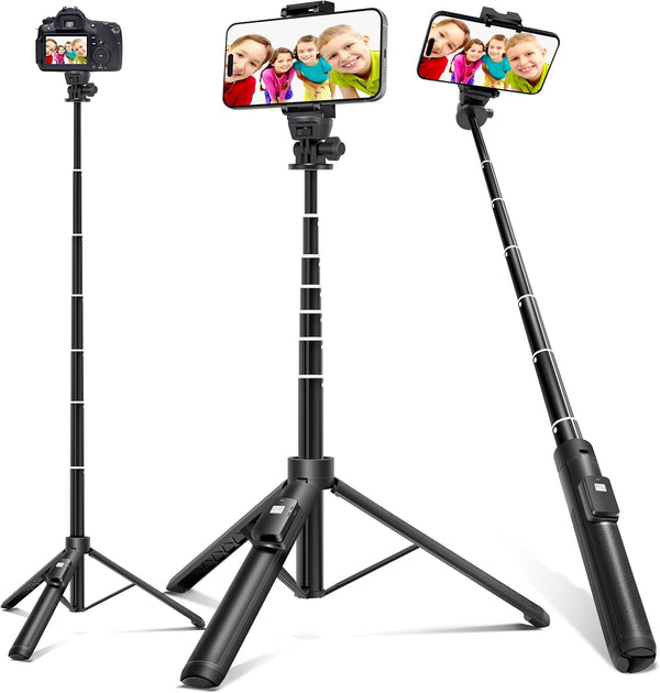 BZE 62 inches Extendable Selfie Stick Tripod with Wireless Remote & Phone Holder, Portable Aluminum Stand
