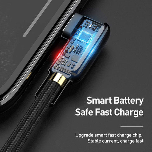 AICase 90 Degree Coiled Charging Cable, Right Angle Design Gaming LED Cord 6ft/1.8m for iPhone XS/8/7/Pad Pro Air
