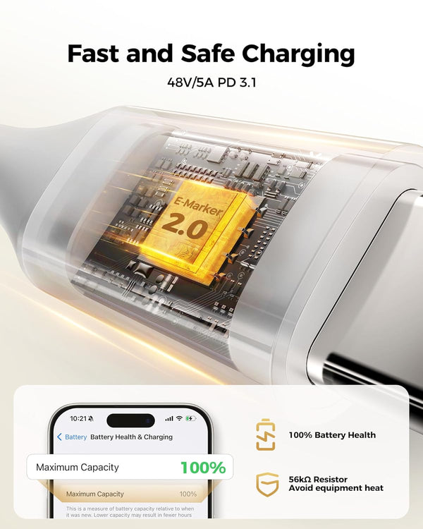 Silkland 240W 100W Short USB C to USB C Cable (1FT, 2 Pack), Fast Charging USBC Type C Cord for iPhone 15/15 Plus