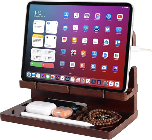 Oraich Wooden Phone Docking Station for Men, Nightstand & Desktop Organizer, Charging Stand for Phone, Watch, Wallet
