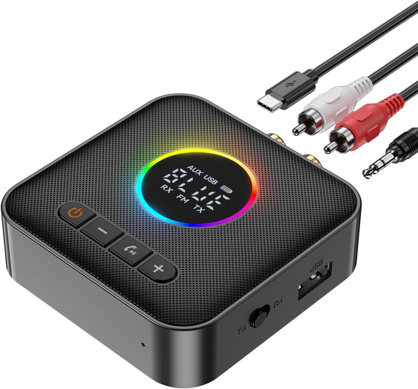 M10 RGB Upgraded Bluetooth 5.4 Audio Receiver Transmitter for TV Home Stereo/Speakers with USB, RCA, AUX