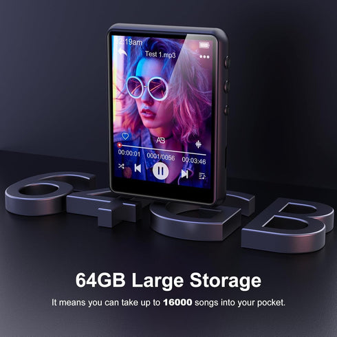 SWOFY MP3 5.3 64GB Mp3 2.4" 512GB Player Bluetooth - Music Player with Touch Screen, Portable Digital Audio Player
