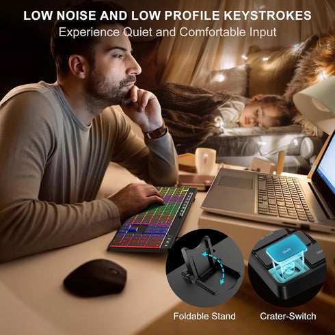 Wired Computer Keyboard, 7-Color Rainbow LED Backlit, Quiet Light Up Keyboard for Windows Mac PC Laptop