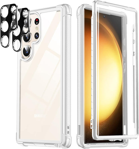 Temdan Galaxy S23 Ultra Case with Built-in Screen Protector, 2 Lens Protectors, Touch Sensitive, White