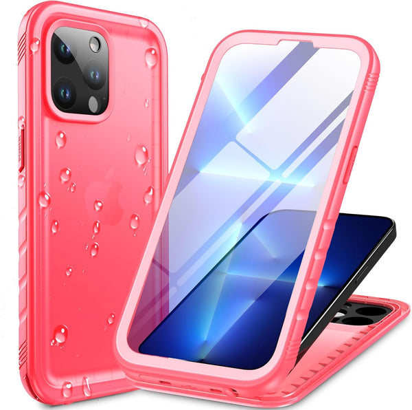 Cozycase Waterproof Case for iPhone 13 Pro, Pink Full Body Dustproof Shockproof Rugged Cover