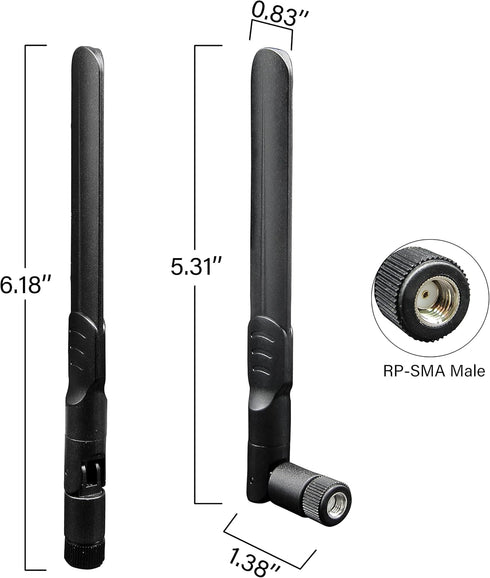 Dual Band PC WiFi Antenna 2.4Ghz/5.8Ghz 5dBi RP-SMA Male Connector, Bluetooth WiFi Antenna for Desktop PC - 2 Pack