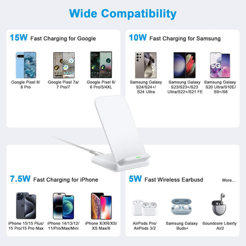 Pixel Fast Wireless Charger, 15W Charging Stand for Google Pixel 8a/8/8 Pro/7a/7 Pro/6 Pro, Android & Samsung Galaxy