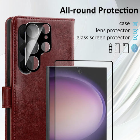 MONASAY Wallet Case for Samsung Galaxy S24 Ultra 5G, RFID Blocking Flip Folio Leather Cover with Credit Card Holder