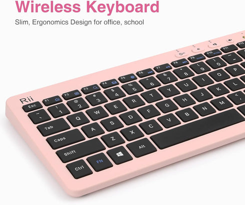 Rii RKM709 2.4 Gigahertz Ultra-Slim Wireless Keyboard and Mouse Combo, Multimedia Office Keyboard for PC, Laptop and Desktop,Business Office(Pink)-New