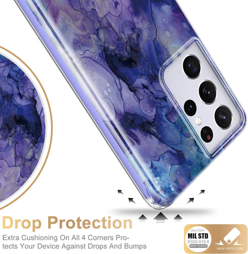 Esdot Samsung Galaxy S21 Ultra Case, Military Grade 21ft Drop Test Rugged Cover with Purple Opal Marble Design