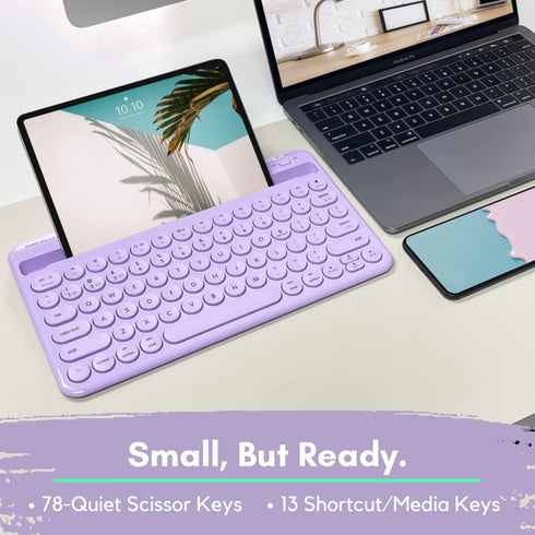 Macally Small Wireless Bluetooth Keyboard for Tablet and Phone, Rechargeable 78 Key iPad Keyboard with Stand - Purple