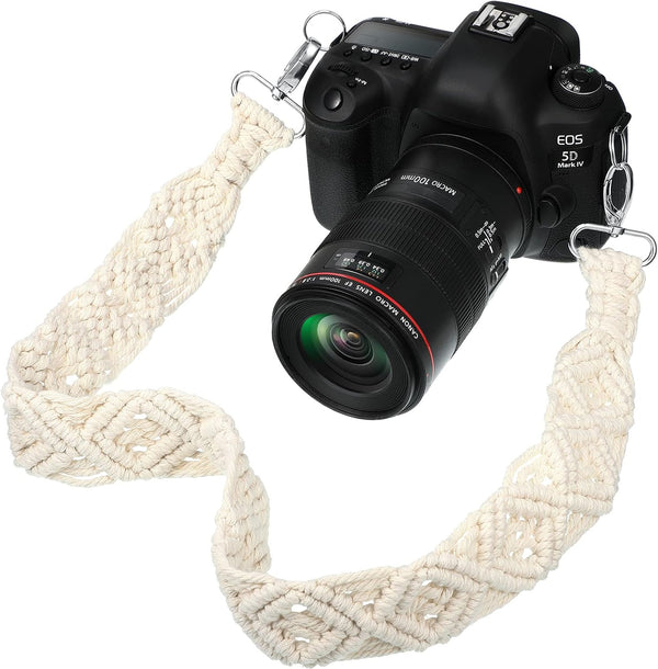 Weewooday Macrame Camera Strap Bag, Shoulder Strap Woven Natural Cotton Cord Bag Strap for Women, Men (White, 31.5 x