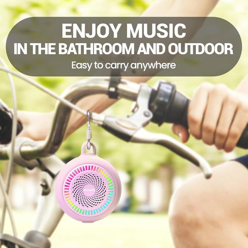 Bluetooth Shower Speaker Waterproof, Small Portable Wireless Speaker with Clip, Powerful Bass, Colorful Lights, TWS